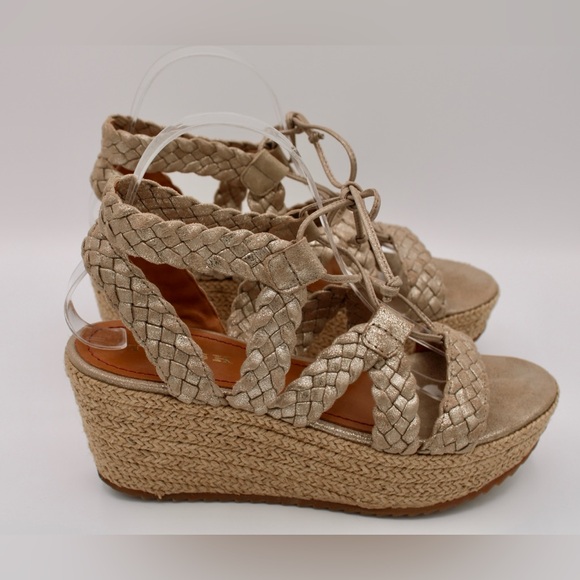 Trask Patrice espadrille wedge platform sandals braided metallic gold shoe 8.5M - Picture 6 of 12
